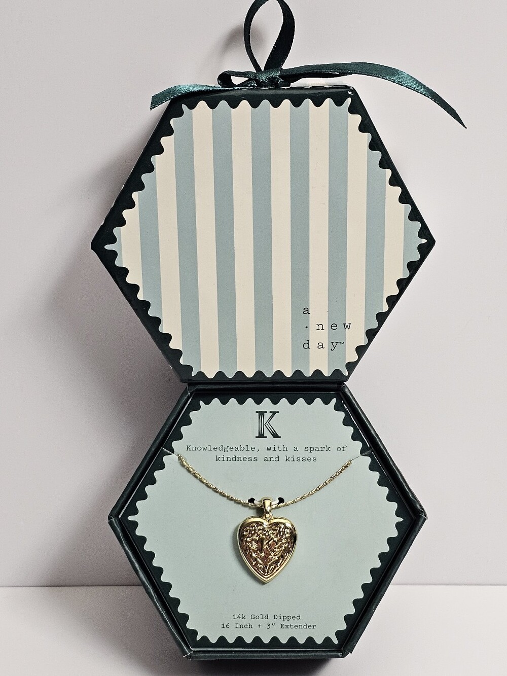 A New Day Womens Intital K Heart charm Jewelry 14k necklace chain pendant NEW